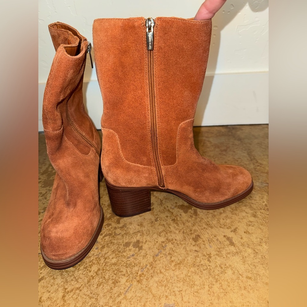 Vince Camuto Zelcinna mid-shaft suede boots warm caramel brown 37/6.5 - Picture 4 of 12